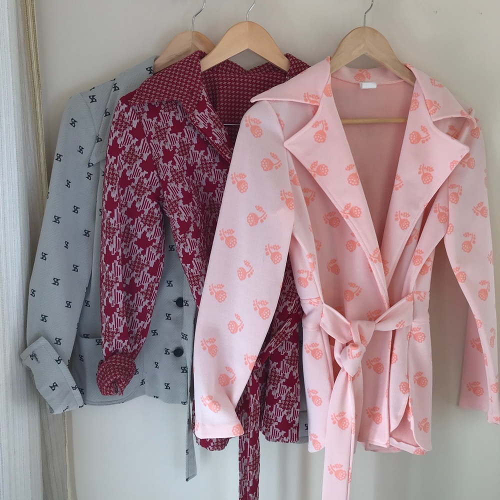 Lot of 3 vintage belted polyester disco jackets